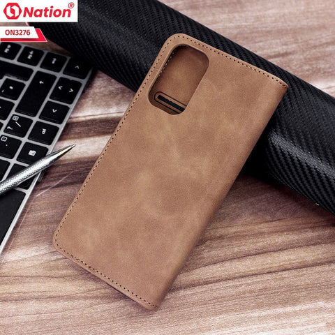 OnePlus 9 Pro Cover - Light Brown - ONation Business Flip Series - Premium Magnetic Leather Wallet Flip book Card Slots Soft Case