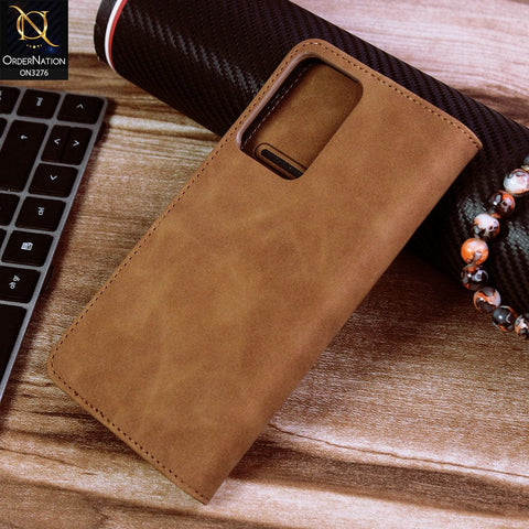 OnePlus Nord CE 2 Lite 5G Cover - Light Brown - ONation Business Flip Series - Premium Magnetic Leather Wallet Flip book Card Slots Soft Case