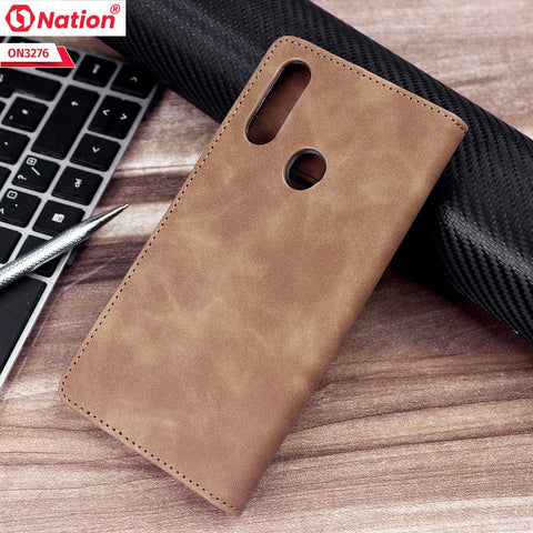 Oppo A8 Cover - Light Brown - ONation Business Flip Series - Premium Magnetic Leather Wallet Flip book Card Slots Soft Case