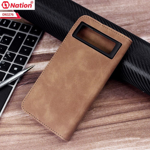 Google Pixel 6 Cover - Light Brown - ONation Business Flip Series - Premium Magnetic Leather Wallet Flip book Card Slots Soft Case