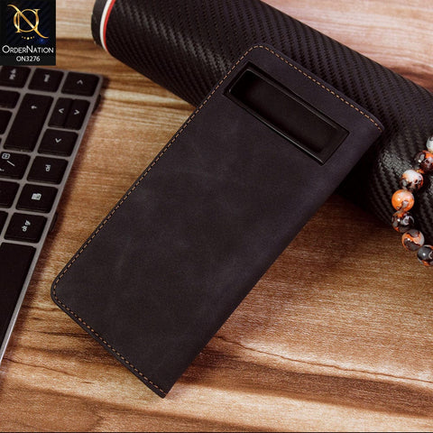 Google Pixel 6a Cover - Black - ONation Business Flip Series - Premium Magnetic Leather Wallet Flip book Card Slots Soft Case