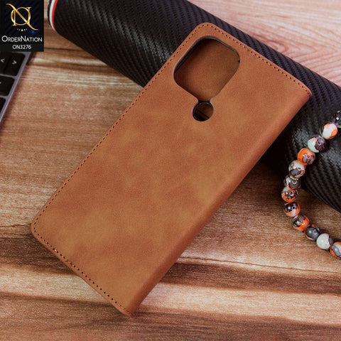 Xiaomi Redmi A1 Plus Cover - Light Brown - ONation Business Flip Series - Premium Magnetic Leather Wallet Flip book Card Slots Soft Case