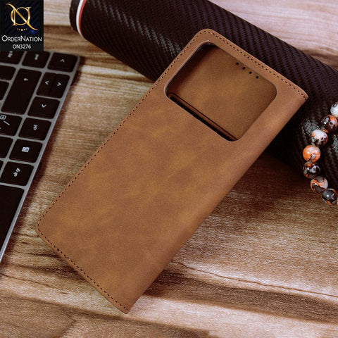 Xiaomi Poco M4 Pro Cover - Light Brown - ONation Business Flip Series - Premium Magnetic Leather Wallet Flip book Card Slots Soft Case
