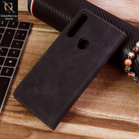 Huawei P Smart Z Cover - Black - ONation Business Flip Series - Premium Magnetic Leather Wallet Flip book Card Slots Soft Case
