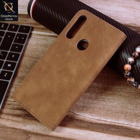 Huawei P Smart Z Cover - Light Brown - ONation Business Flip Series - Premium Magnetic Leather Wallet Flip book Card Slots Soft Case
