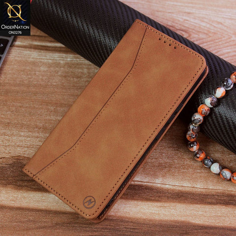 Realme 8 Pro Cover - Light Brown - ONation Business Flip Series - Premium Magnetic Leather Wallet Flip book Card Slots Soft Case