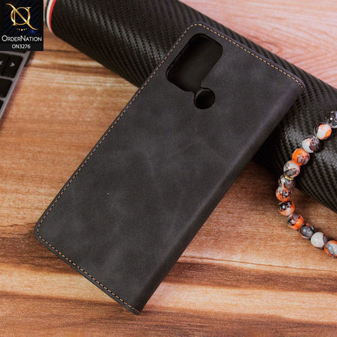 Realme 7i Cover - Black - ONation Business Flip Series - Premium Magnetic Leather Wallet Flip book Card Slots Soft Case