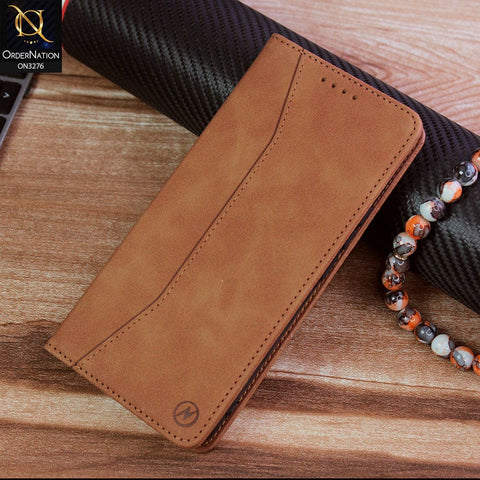 Realme 7i Cover - Light Brown - ONation Business Flip Series - Premium Magnetic Leather Wallet Flip book Card Slots Soft Case