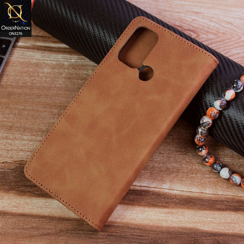 Realme 7i Cover - Light Brown - ONation Business Flip Series - Premium Magnetic Leather Wallet Flip book Card Slots Soft Case