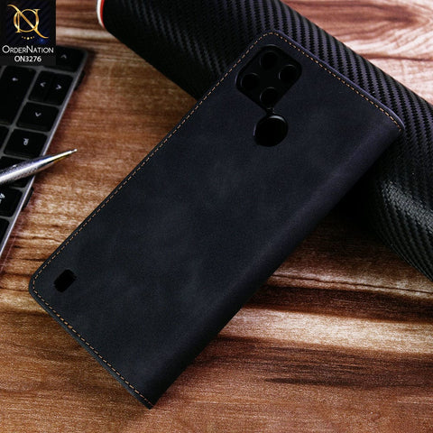 Realme C25Y Cover - Black - ONation Business Flip Series - Premium Magnetic Leather Wallet Flip book Card Slots Soft Case