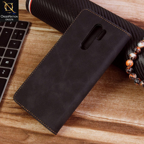 Xiaomi Poco M2 Cover - Black - ONation Business Flip Series - Premium Magnetic Leather Wallet Flip book Card Slots Soft Case