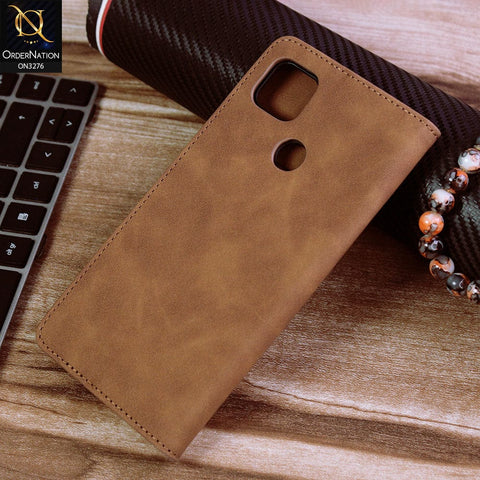 Xiaomi Redmi 10A Cover - Light Brown - ONation Business Flip Series - Premium Magnetic Leather Wallet Flip book Card Slots Soft Case