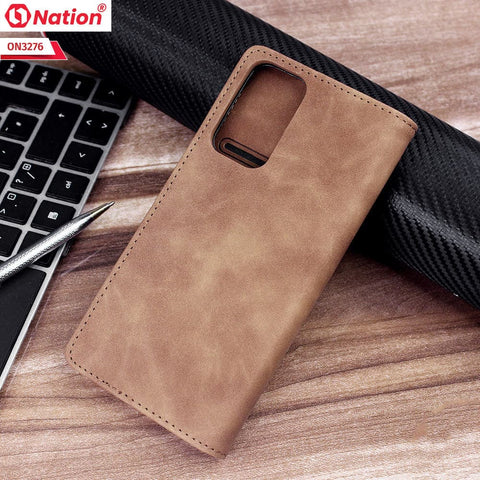 Xiaomi Redmi Note 11  Cover - Light Brown - ONation Business Flip Series - Premium Magnetic Leather Wallet Flip book Card Slots Soft Case