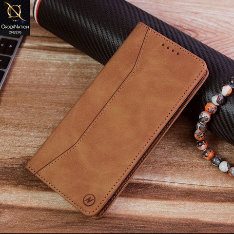 Xiaomi Redmi Note 8 2021 Cover - Light Brown - ONation Business Flip Series - Premium Magnetic Leather Wallet Flip book Card Slots Soft Case