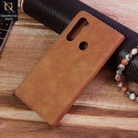 Xiaomi Redmi Note 8 Cover - Light Brown - ONation Business Flip Series - Premium Magnetic Leather Wallet Flip book Card Slots Soft Case