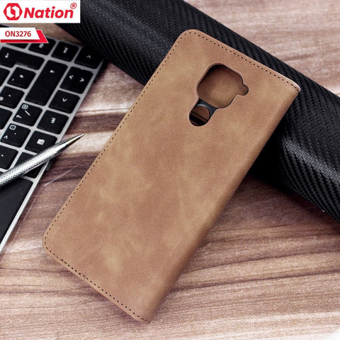 Xiaomi Redmi Note 9 Cover - Light Brown - ONation Business Flip Series - Premium Magnetic Leather Wallet Flip book Card Slots Soft Case