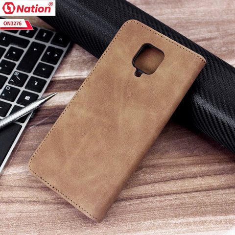 Xiaomi Redmi Note 9S Cover - Light Brown - ONation Business Flip Series - Premium Magnetic Leather Wallet Flip book Card Slots Soft Case