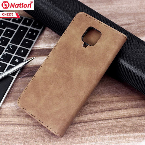 Xiaomi Redmi Note 9 Pro Cover - Light Brown - ONation Business Flip Series - Premium Magnetic Leather Wallet Flip book Card Slots Soft Case
