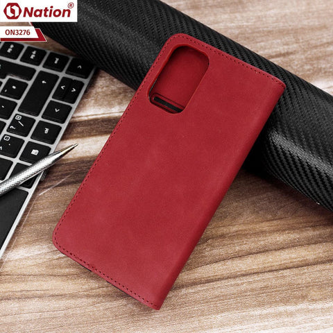 Oppo Find X3 Lite Cover - Red - ONation Business Flip Series - Premium Magnetic Leather Wallet Flip book Card Slots Soft Case