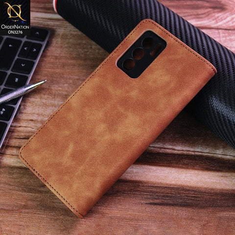 Oppo Reno 6 Pro 5G Cover - Light Brown - ONation Business Flip Series - Premium Magnetic Leather Wallet Flip book Card Slots Soft Case