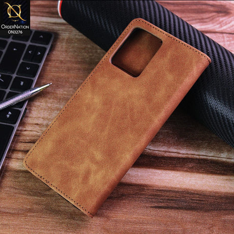 Oppo Reno 7 4G Cover - Light Brown - ONation Business Flip Series - Premium Magnetic Leather Wallet Flip book Card Slots Soft Case