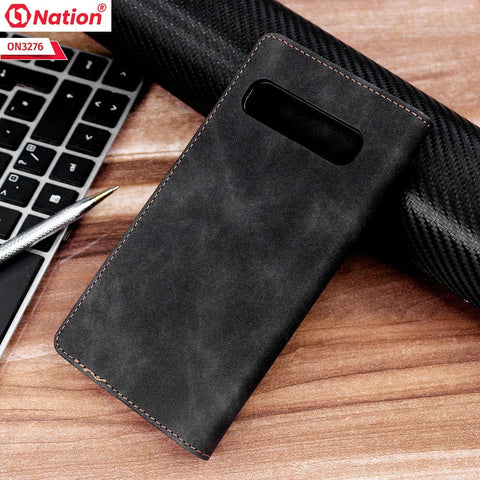 Samsung Galaxy S10 5G Cover - Black - ONation Business Flip Series - Premium Magnetic Leather Wallet Flip book Card Slots Soft Case