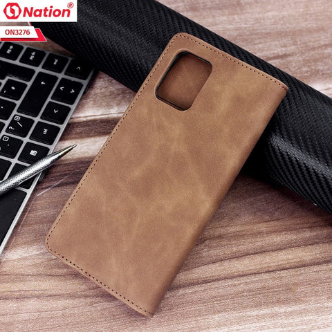 Samsung Galaxy A91 Cover - Light Brown - ONation Business Flip Series - Premium Magnetic Leather Wallet Flip book Card Slots Soft Case