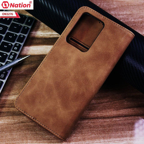Samsung Galaxy S20 Ultra Cover - Light Brown - ONation Business Flip Series - Premium Magnetic Leather Wallet Flip book Card Slots Soft Case - ( Stylus Pen Will Not Work Besause Of Magnet)
