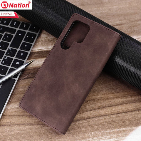 Samsung Galaxy S22 Ultra 5G Cover - Dark Brown - ONation Business Flip Series - Premium Magnetic Leather Wallet Flip book Card Slots Soft Case - ( Stylus Pen Will Not Work Besause Of Magnet)