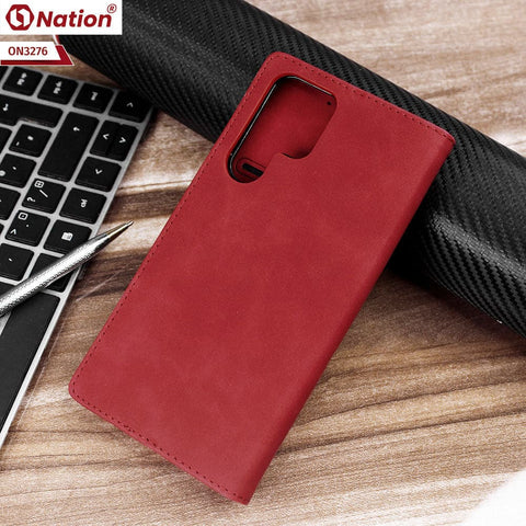 Samsung Galaxy S22 Ultra 5G Cover - Red - ONation Business Flip Series - Premium Magnetic Leather Wallet Flip book Card Slots Soft Case - ( Stylus Pen Will Not Work Besause Of Magnet)