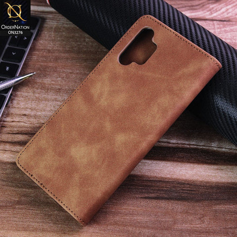 Samsung Galaxy A13 Cover - Light Brown - ONation Business Flip Series - Premium Magnetic Leather Wallet Flip book Card Slots Soft Case