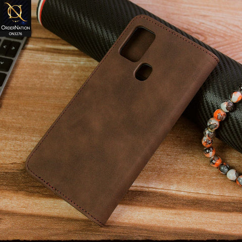 Samsung Galaxy A21s Cover - Dark Brown - ONation Business Flip Series - Premium Magnetic Leather Wallet Flip book Card Slots Soft Case