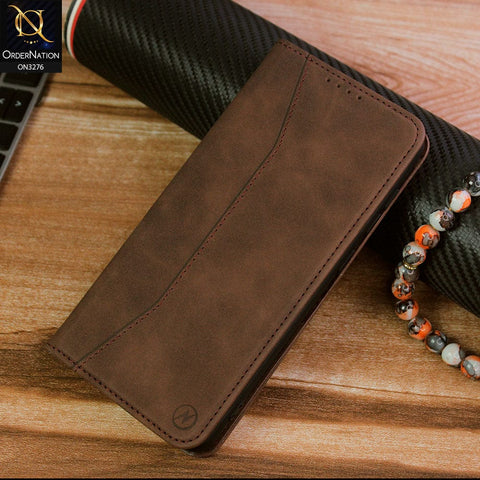 Samsung Galaxy A21s Cover - Dark Brown - ONation Business Flip Series - Premium Magnetic Leather Wallet Flip book Card Slots Soft Case