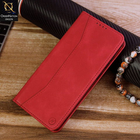 Samsung Galaxy A21s Cover - Red - ONation Business Flip Series - Premium Magnetic Leather Wallet Flip book Card Slots Soft Case