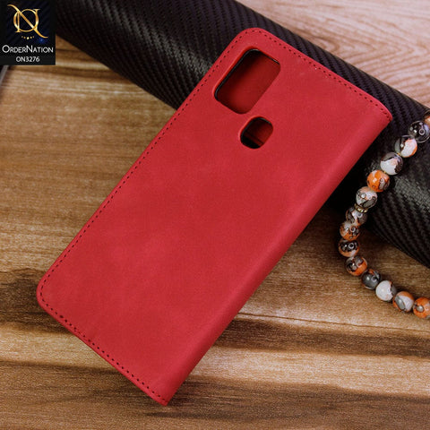 Samsung Galaxy A21s Cover - Red - ONation Business Flip Series - Premium Magnetic Leather Wallet Flip book Card Slots Soft Case