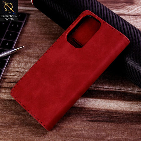 Samsung Galaxy A23 Cover- Red - ONation Business Flip Series - Premium Magnetic Leather Wallet Flip book Card Slots Soft Case