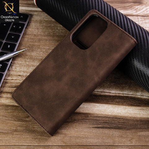 Samsung Galaxy A13 Cover - Dark Brown - ONation Business Flip Series - Premium Magnetic Leather Wallet Flip book Card Slots Soft Case