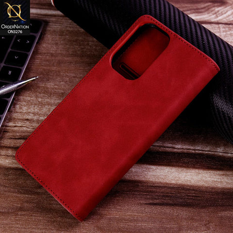 Samsung Galaxy A13 Cover- Red - ONation Business Flip Series - Premium Magnetic Leather Wallet Flip book Card Slots Soft Case