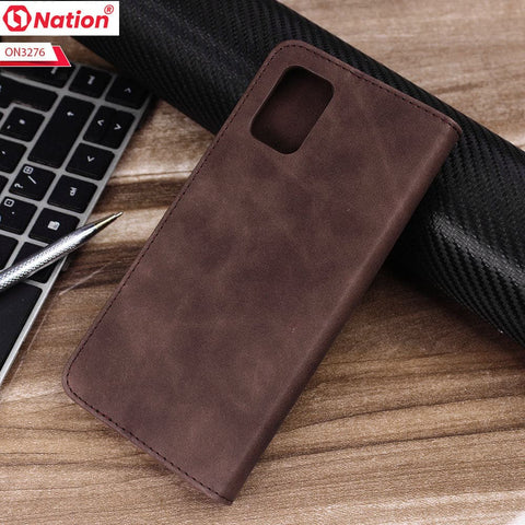 Samsung Galaxy A51 Cover - Dark Brown - ONation Business Flip Series - Premium Magnetic Leather Wallet Flip book Card Slots Soft Case