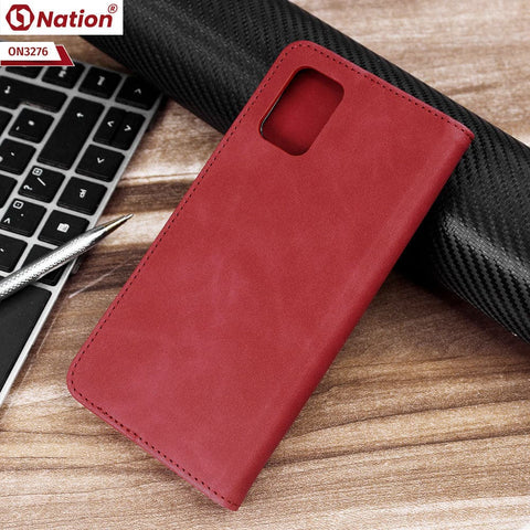 Samsung Galaxy A51 Cover - Red - ONation Business Flip Series - Premium Magnetic Leather Wallet Flip book Card Slots Soft Case
