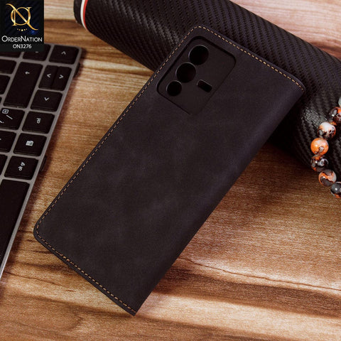 Vivo V23 5G Cover - Black - ONation Business Flip Series - Premium Magnetic Leather Wallet Flip book Card Slots Soft Case