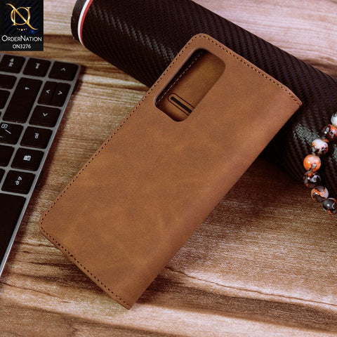 Xiaomi 12 Cover - Light Brown - ONation Business Flip Series - Premium Magnetic Leather Wallet Flip book Card Slots Soft Case