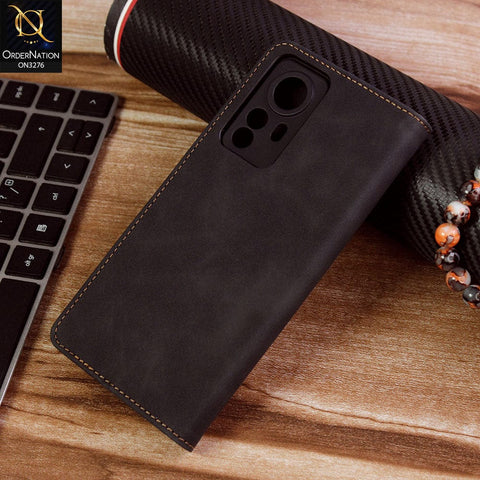 Xiaomi 12 Pro Cover - Black - ONation Business Flip Series - Premium Magnetic Leather Wallet Flip book Card Slots Soft Case
