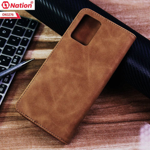 Vivo V21 Cover - Light Brown - ONation Business Flip Series - Premium Magnetic Leather Wallet Flip book Card Slots Soft Case