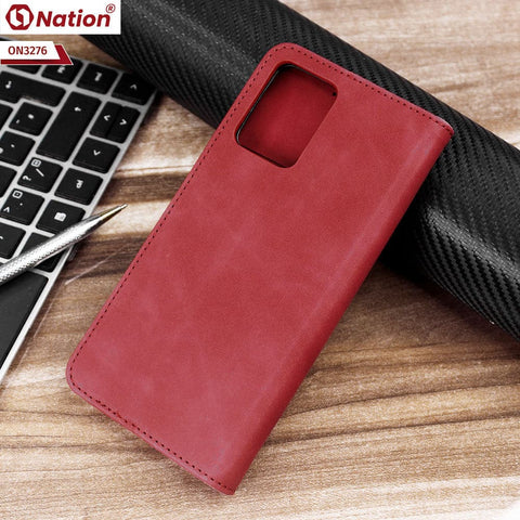 Vivo Y33t Cover - Red - ONation Business Flip Series - Premium Magnetic Leather Wallet Flip book Card Slots Soft Case