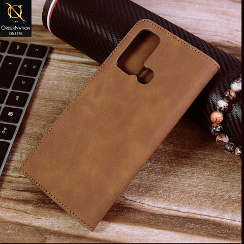 Vivo Y30 Cover - Light Brown - ONation Business Flip Series - Premium Magnetic Leather Wallet Flip book Card Slots Soft Case