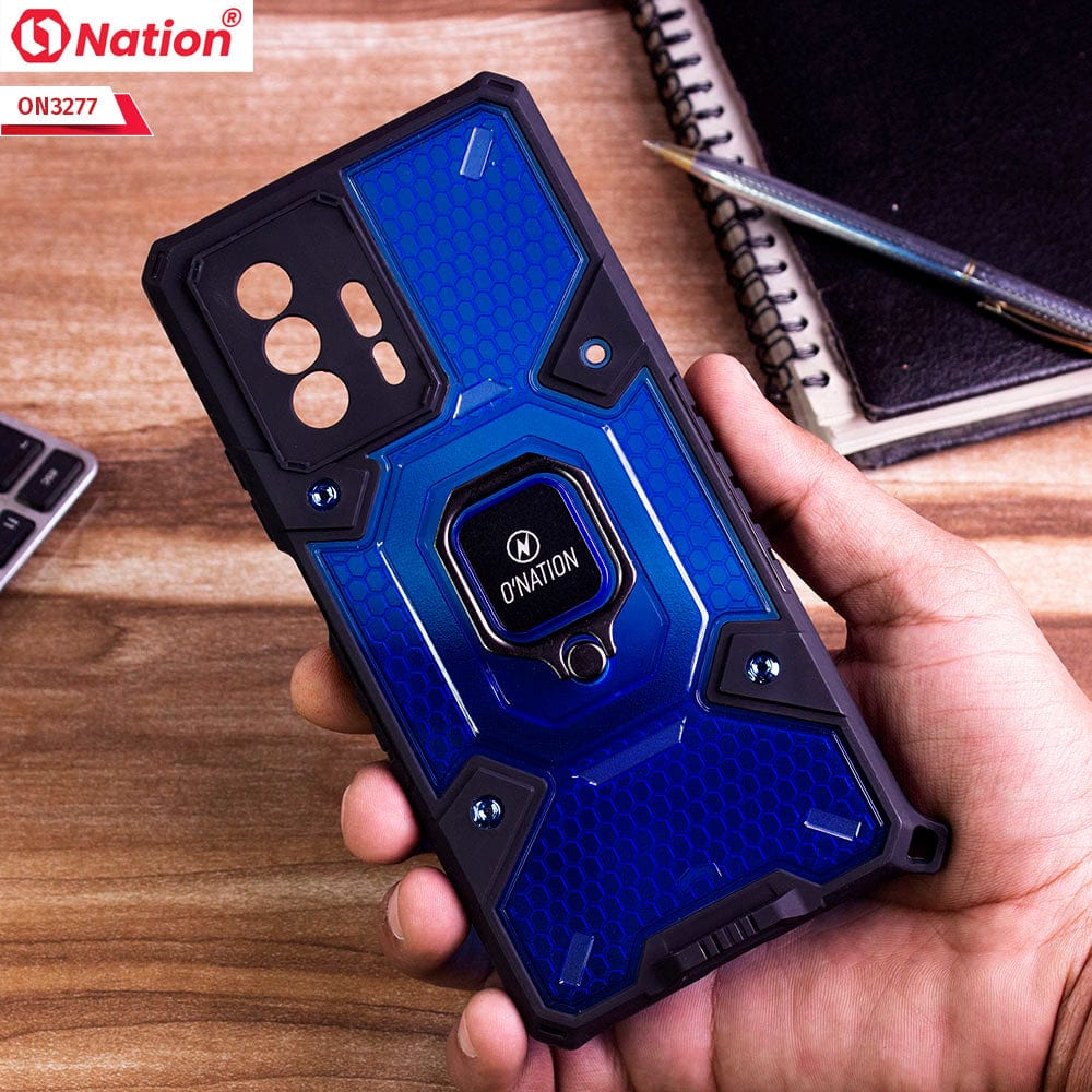 Xiaomi 11T Pro Cover - Blue - ONation BIBERCAS Series - Honeycomb Shockproof Space Capsule With Magnetic Ring Holder Soft Case