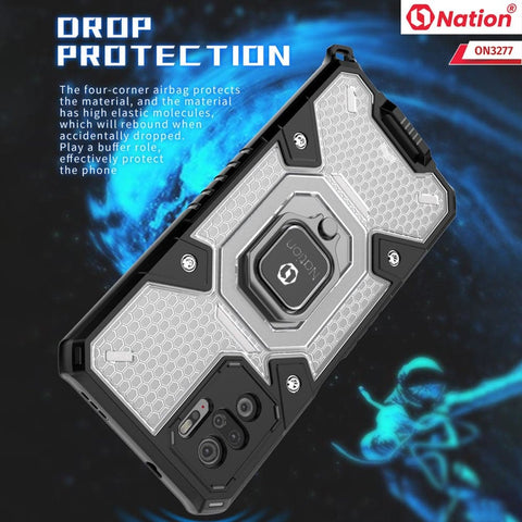 iPhone 12 Cover - Black - ONation BIBERCAS Series - Honeycomb Shockproof Space Capsule With Magnetic Ring Holder Soft Case