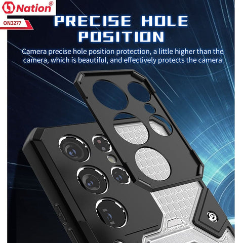 Samsung Galaxy S21 Ultra 5G Cover - Blue - ONation BIBERCAS Series - Honeycomb Shockproof Space Capsule With Magnetic Ring Holder Soft Case