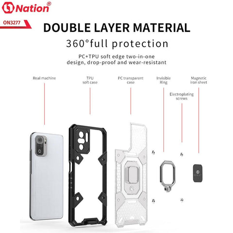 iPhone 13 Pro Cover - White - ONation BIBERCAS Series - Honeycomb Shockproof Space Capsule With Magnetic Ring Holder Soft Case